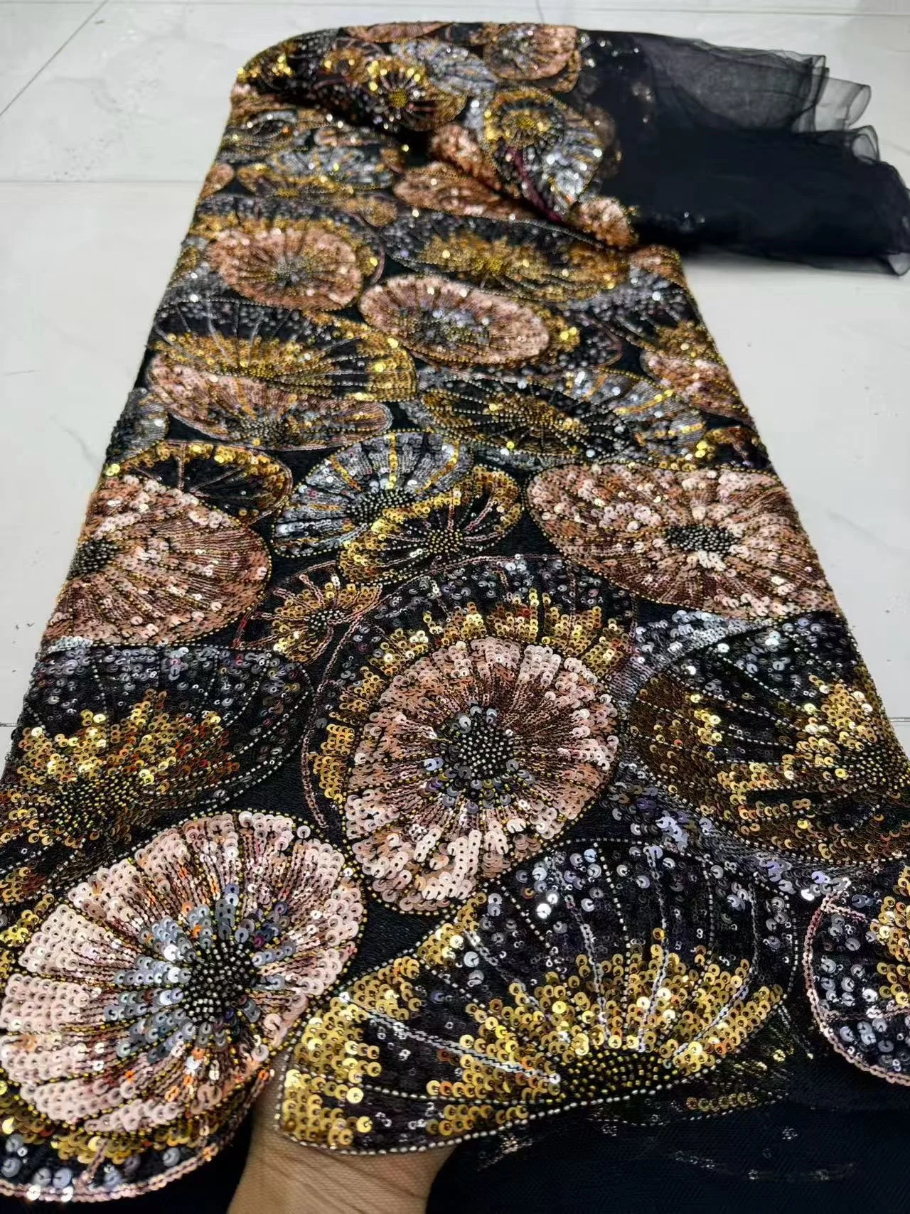 Nigerian Tulle with Sequins Embroidery Lace Fabric Beads Stone Prom Dresses Sewing High Quality 2026 DP0559 5Yards