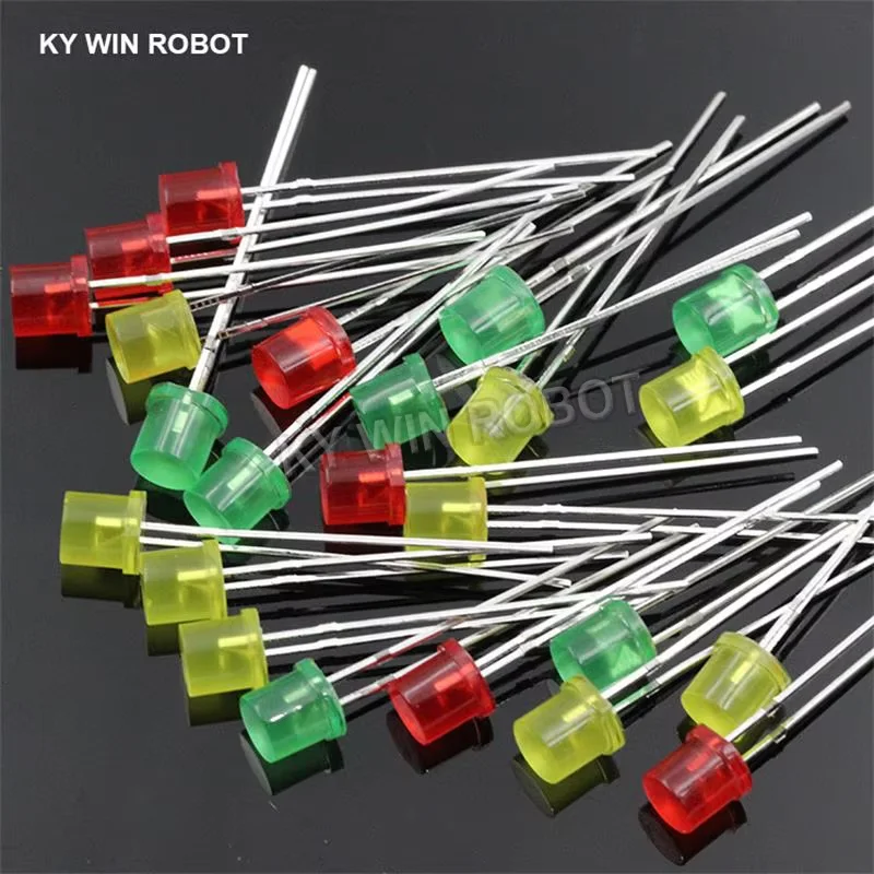 100pcs 5mm Flat Top White Red Yellow Blue Green Assorted Kit Lamp Diode LED Ultra Bright Bulbs Emitting Diodes F5 5 mm DIY Light