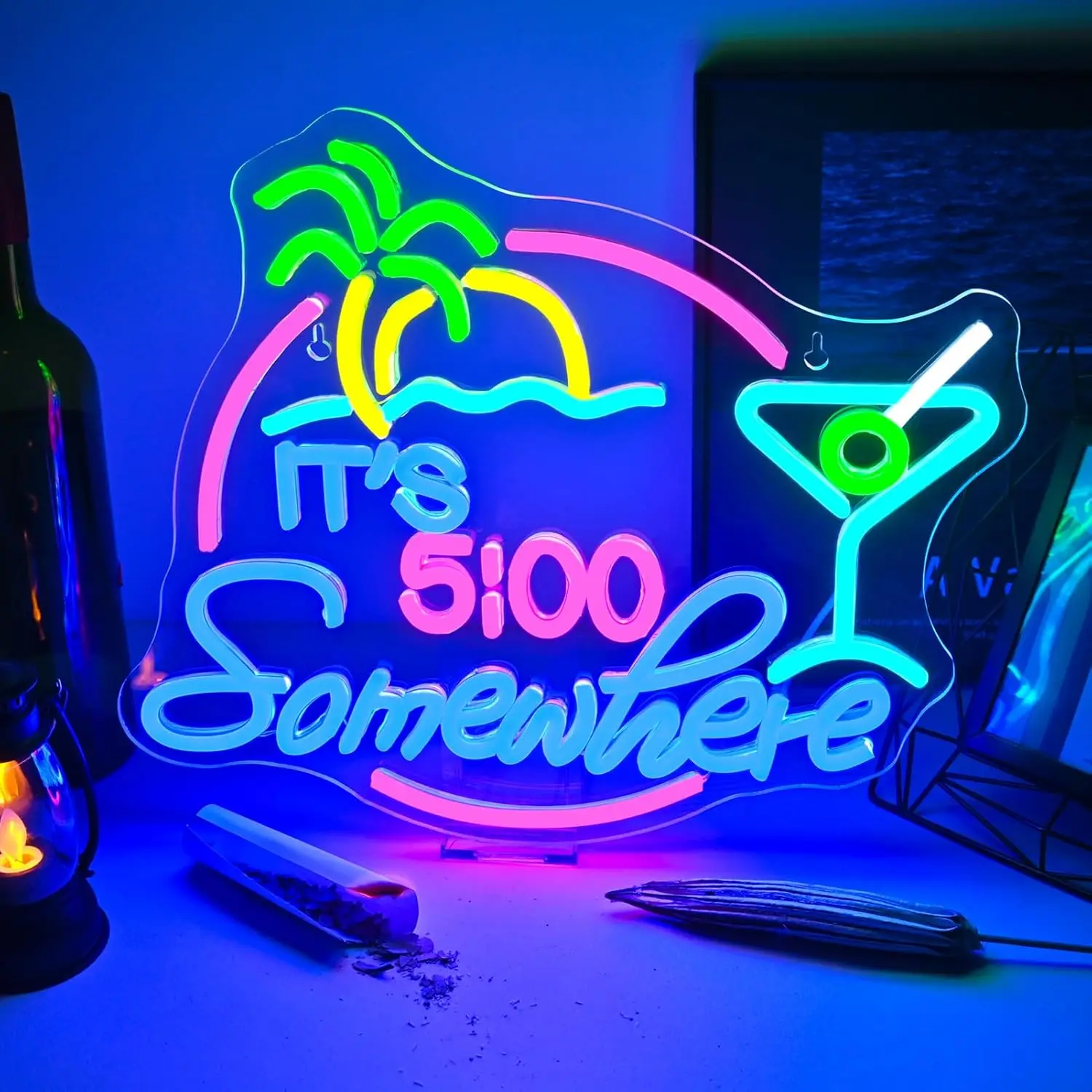 

It's 5:00 Somewhere LED Neon Lights Dimmable Night light for Bar Club Bedroom Office Man Cave Decor Outdoor Neon Decor Gifts ﻿