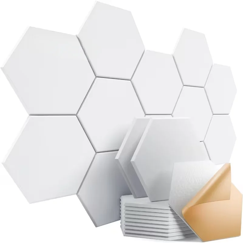5pcs Hexagonal Self-adhesive Acoustic Panels Sound Proof Foam Panels 3Types Design to Absorb Noise Eliminate Echoes Black