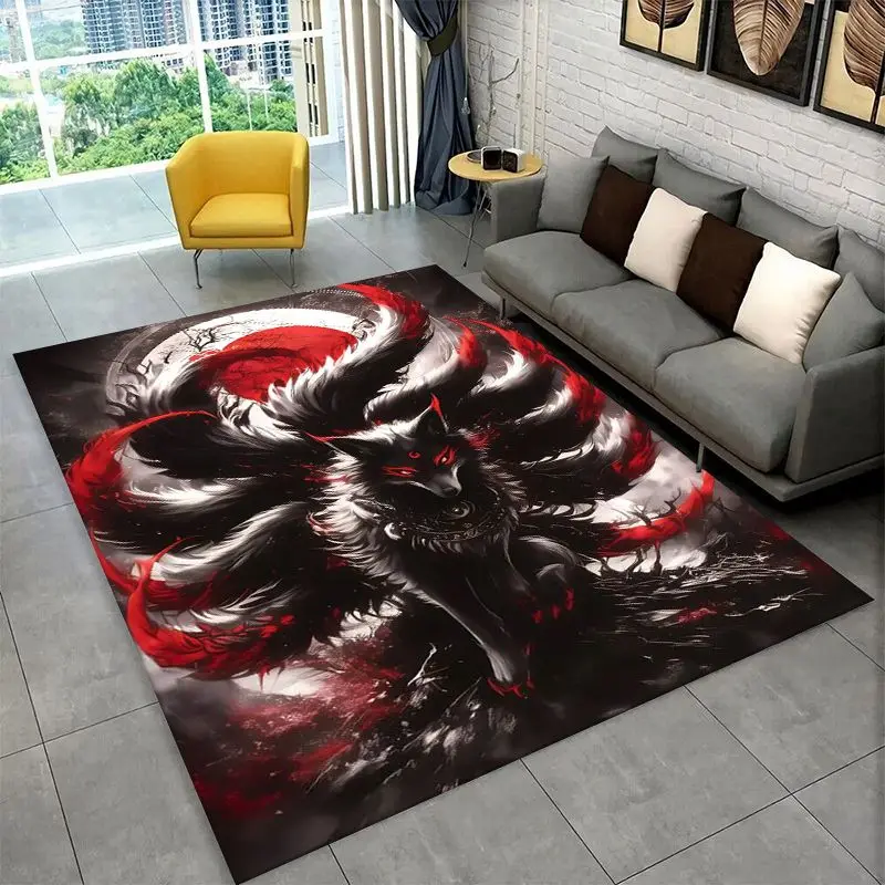 Yin Yang Fox Cute Animal Cartoon Large Area Rug Non-slip Carpet for Bedroom Living Room Sofa Doormat Home Decor Floor Mat Gift