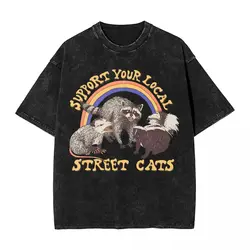 Men's Support Your Local Street Cats T Shirts raccoon Clothing Summer Retro Short Sleeve T-Shirt Novelty Print Tee Shirt Cheap