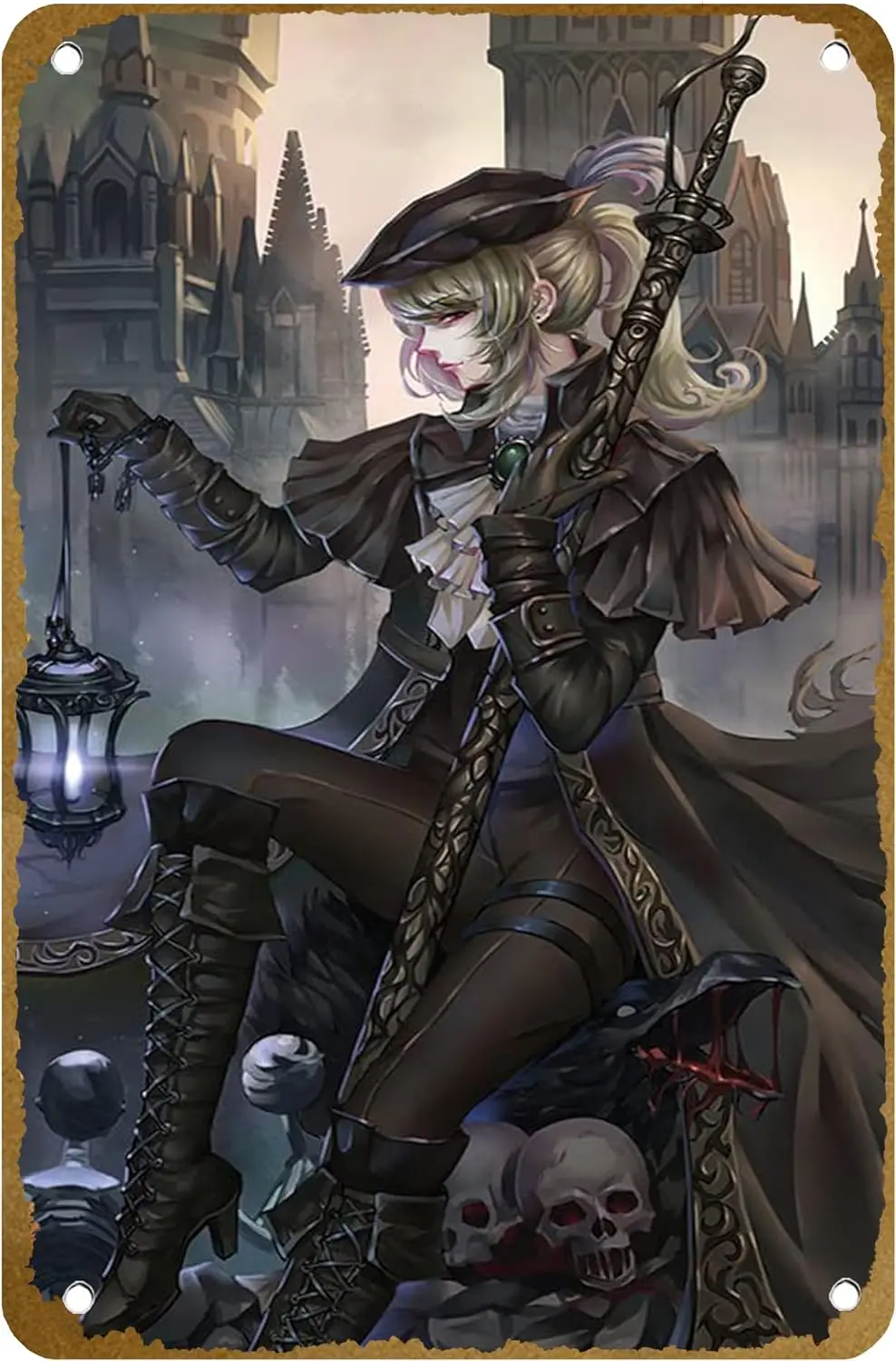 Weapon, Sunrise, Lantern, Boots, Green Hair, Skeleton, Sword, Video Game, Long Hair, Ponytail, Bloodborne, Lady Maria (Bloodborn