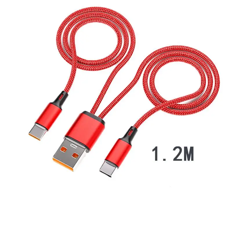 Nylon Braided 1 To 2 Dual Type C Cable 6A High Current Fast Charge Wire Car Multi Phone Charging Line 1.2m，Micro USB 0.3m Cable