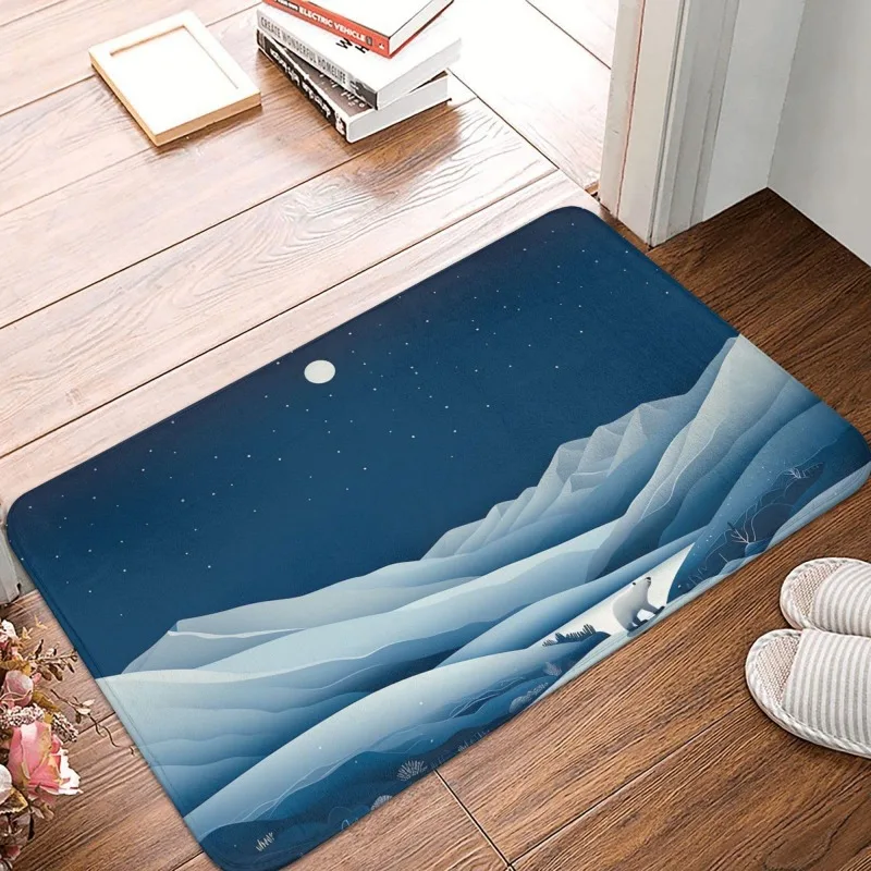 Elegant Printed Doormat Minimalist Beach Seaside Silhouette Scenery Art Floor Mat for Entryway Hall Indoors Outdoors Modern Home