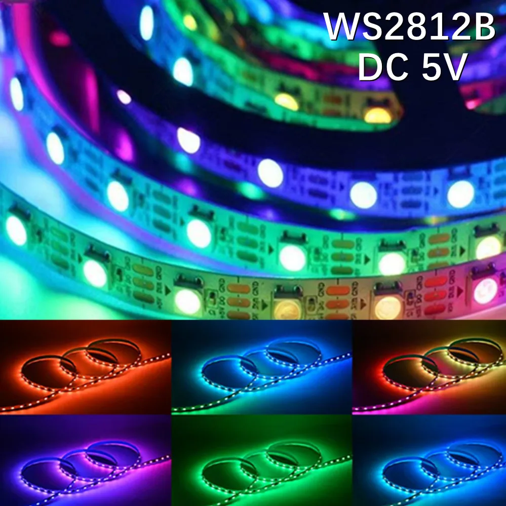 WS2812B DC5V Led Strip light 30/60leds/m Individually Addressable WS2812 Smart 5050RGB Pixels Led Light Atmosphere Lights