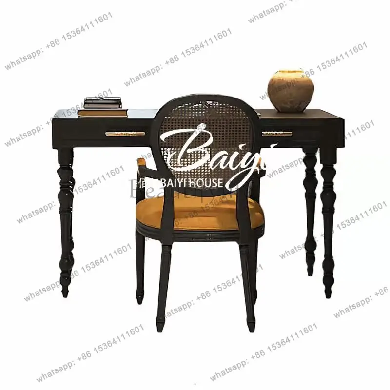 French retro art high-end solid wood carving desk rural old computer desk