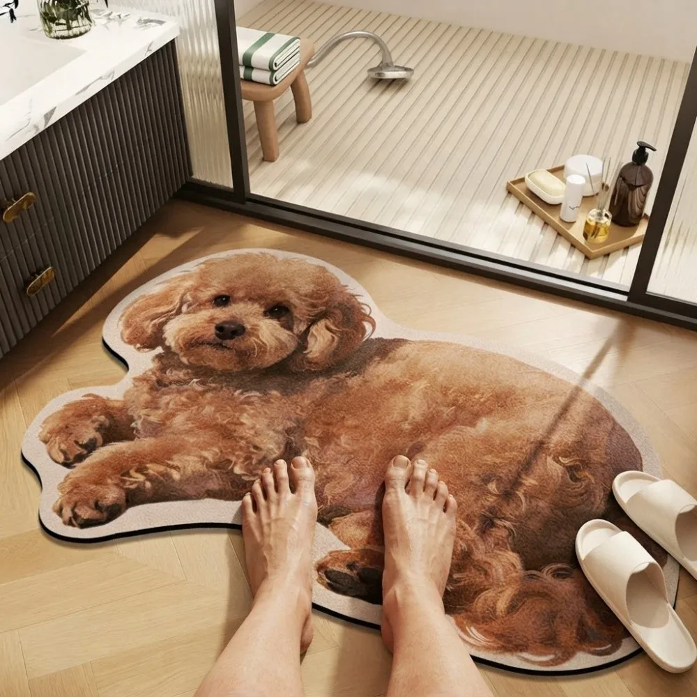 Cute Special-shaped Puppy Print Rug Decorative Carpet Soft Dog Shaped Rug Puppy Print Dog Shape Entryway Mat Bedroom Decor