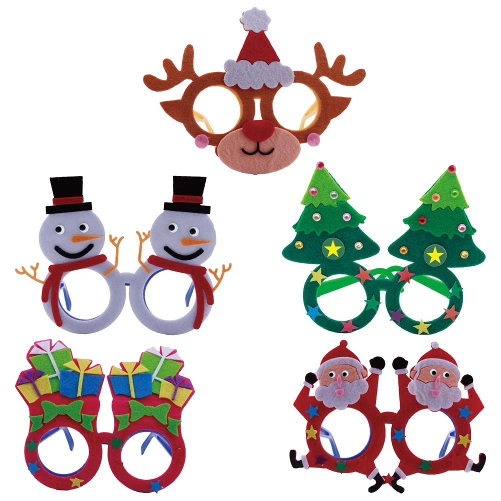 5-teiliges Weihnachts-DIY-Brillen-Set aus Vliesstoff, handgefertigtes Brillenmaterial-Set für Kinderpartys, DIY-Brillen, handgefertigte Brillen