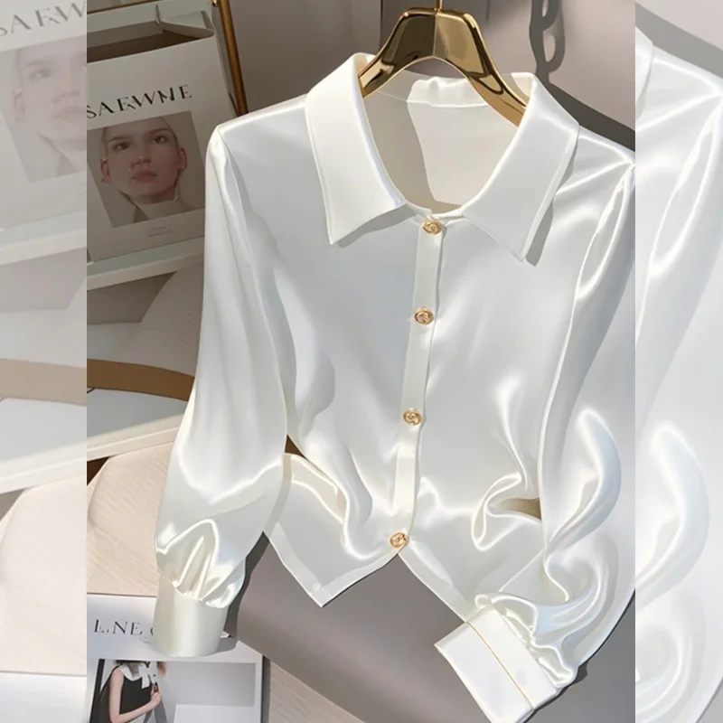 

Ele White Long Sve Women's irt Autumn High-End Sensation Unique Beautiful Trendy Top Polyester Fiber 00%