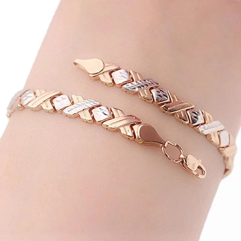 Creative 585 Rose Gold Bracelet for Women Plated 14K Rose Gold Fashion Wide Edition New in Light Luxury Bangles Banquet Jewelry