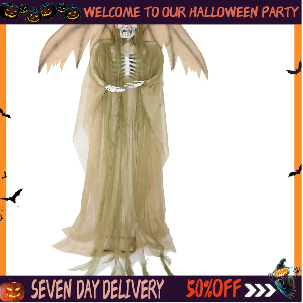 Halloween Decorations Lifesize Animatronic Scary Reaper with Wings with Touch Activated Lights and Sound Battery-Operated Indoor