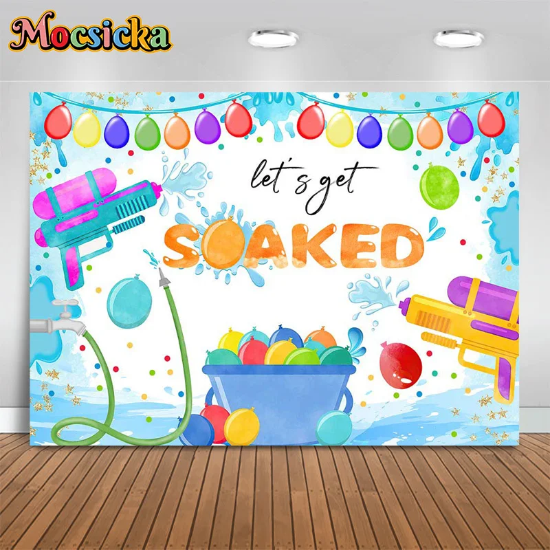 

Mocsicka Photography Backdrops Balloon Hose Water Gun Decor Background Baby Shower Birthday Party Kids Photo Studio Banner