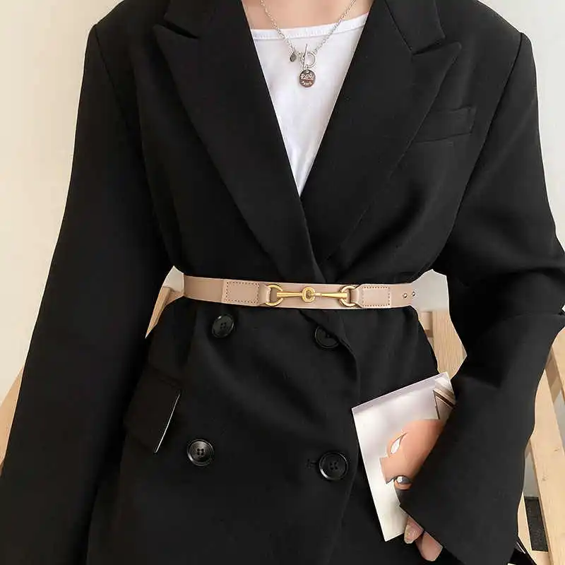 1pcs Genuine Leather Skinny Waist Cincher Women Korean New Style Decorative Coat Sweater Dress Belt Black Fashion Ins Belt Suita