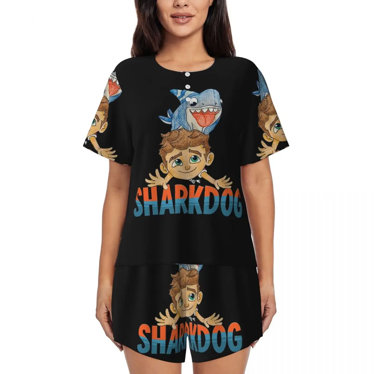 

Ночные рубашки Sharkdog Shark с круглым вырезом и короткими рукавами для сна, женский свободный пижамный комплект с короткими штанами
