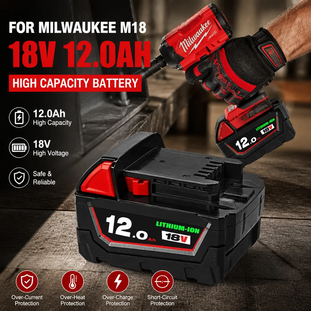 Premium 18V 12.0Ah Rechargeable Battery M18B5-XC For Milwaukee M18 Tools Alternative 6.0Ah Li-ion Battery Dual Charger