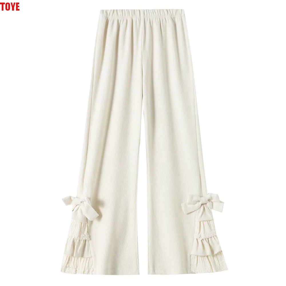 

Loose Young Women Corduroy Micro Flared Pants High Waist Casual Wide Leg Trousers Baggy Sweet Winter Thick Warm Pants Party