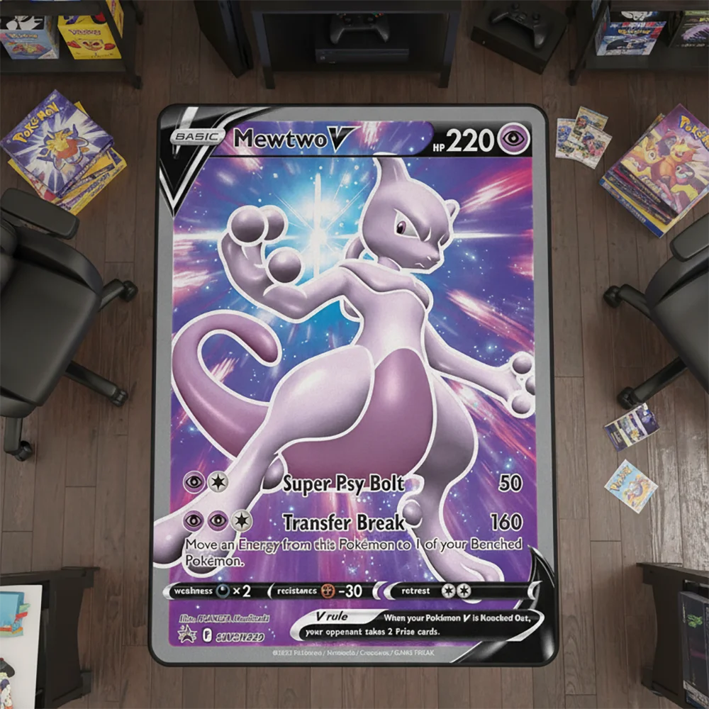 Gaming Accessories For Kids Room - Anime Halı Pokemon Kartı Mewtwo V