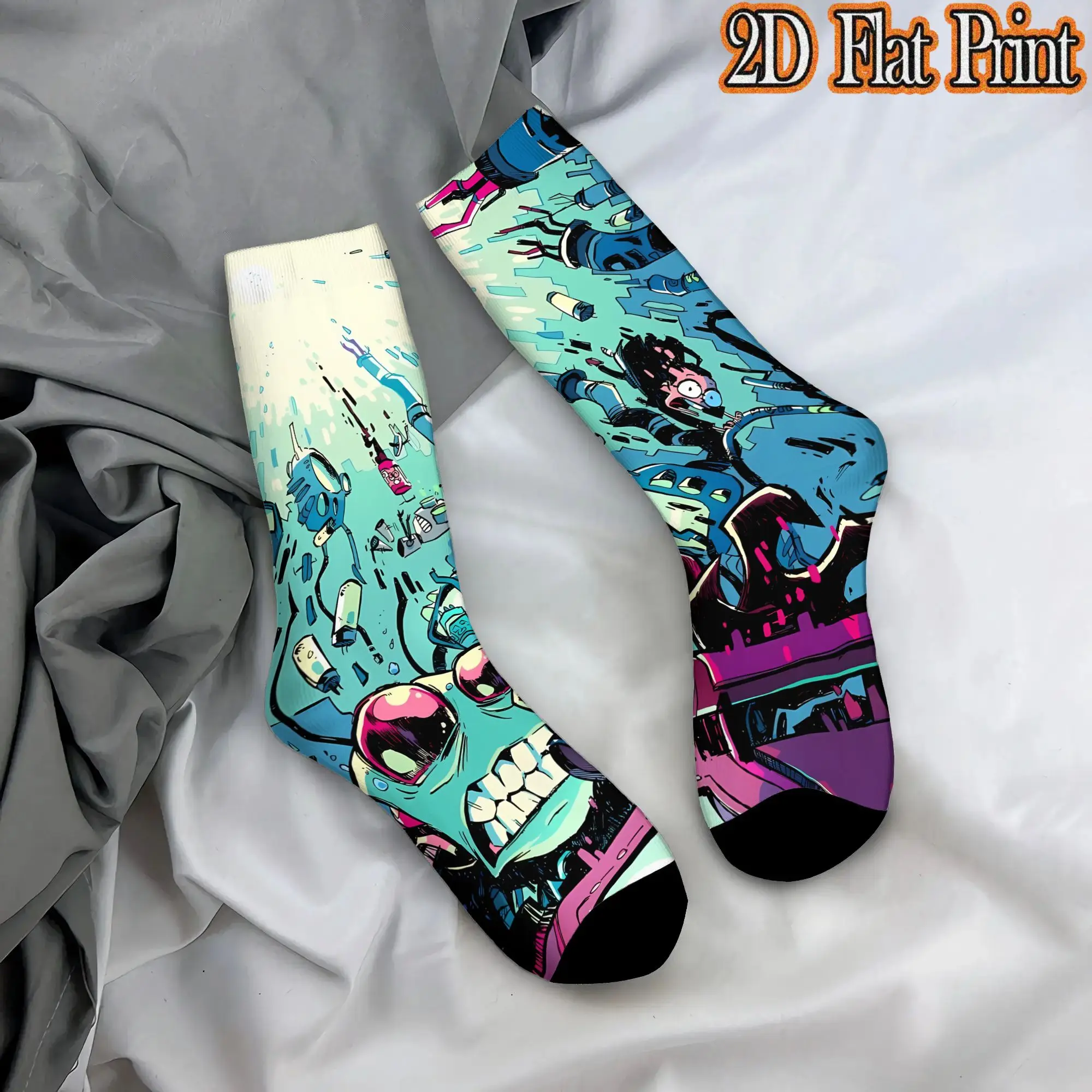 Fashion Retro Invader Zim Anime  Men's  Mid-calfSock Unisex  Funny Mid-Calf Socks