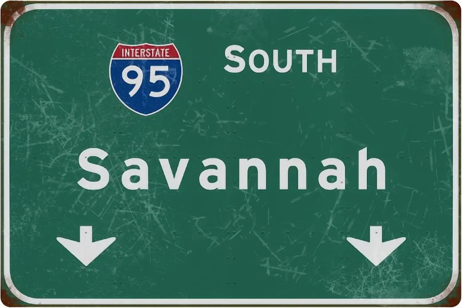 Tin Sign Retro South Savannah Interstate 95 Highway Direction Sign Street Sign Airport Highway Iron Sheet Sign Bar Club Res sign