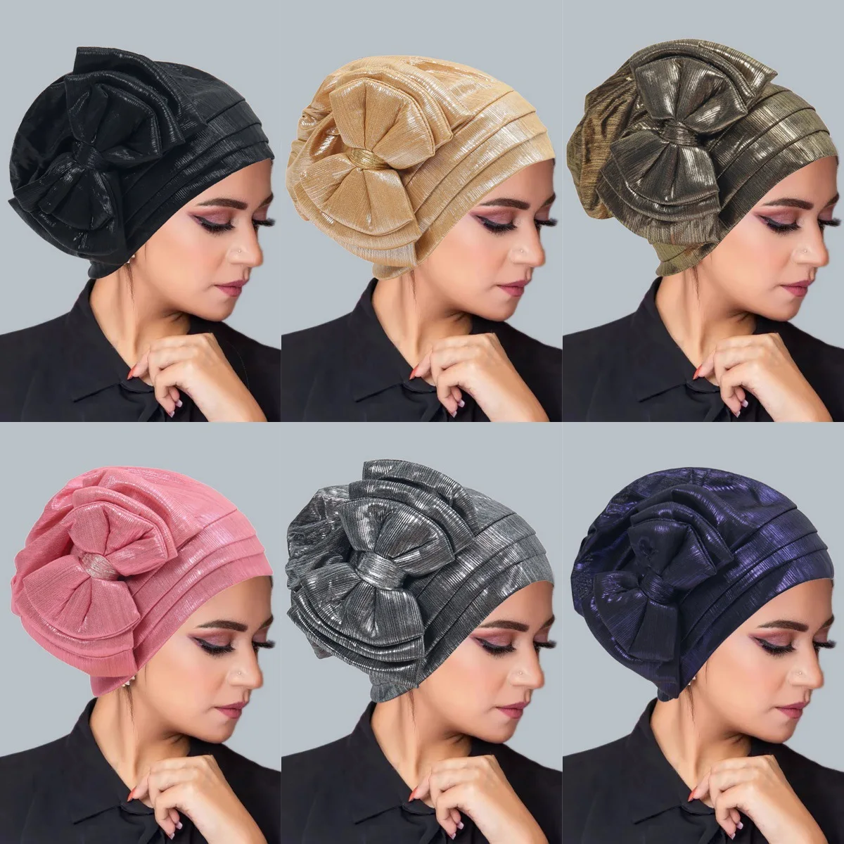Shinny Bowknot Turban Indian Hat Women Chemo Cap Muslim Hijab Bonnet Beanies Hair Loss Headscarf Cancer Head Wrap Turbante Mujer