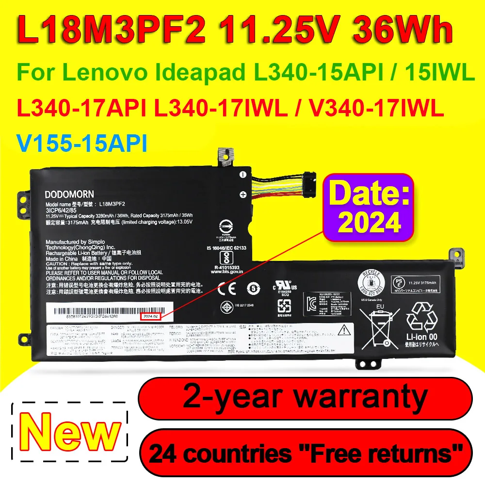 

L18M3PF2 L18C3PF2 Laptop Battery For Lenovo IdeaPad L340 L340-17API L340-17IWL L340-15API L340-15IWL V155 V340-17IWL 11.25V 36Wh