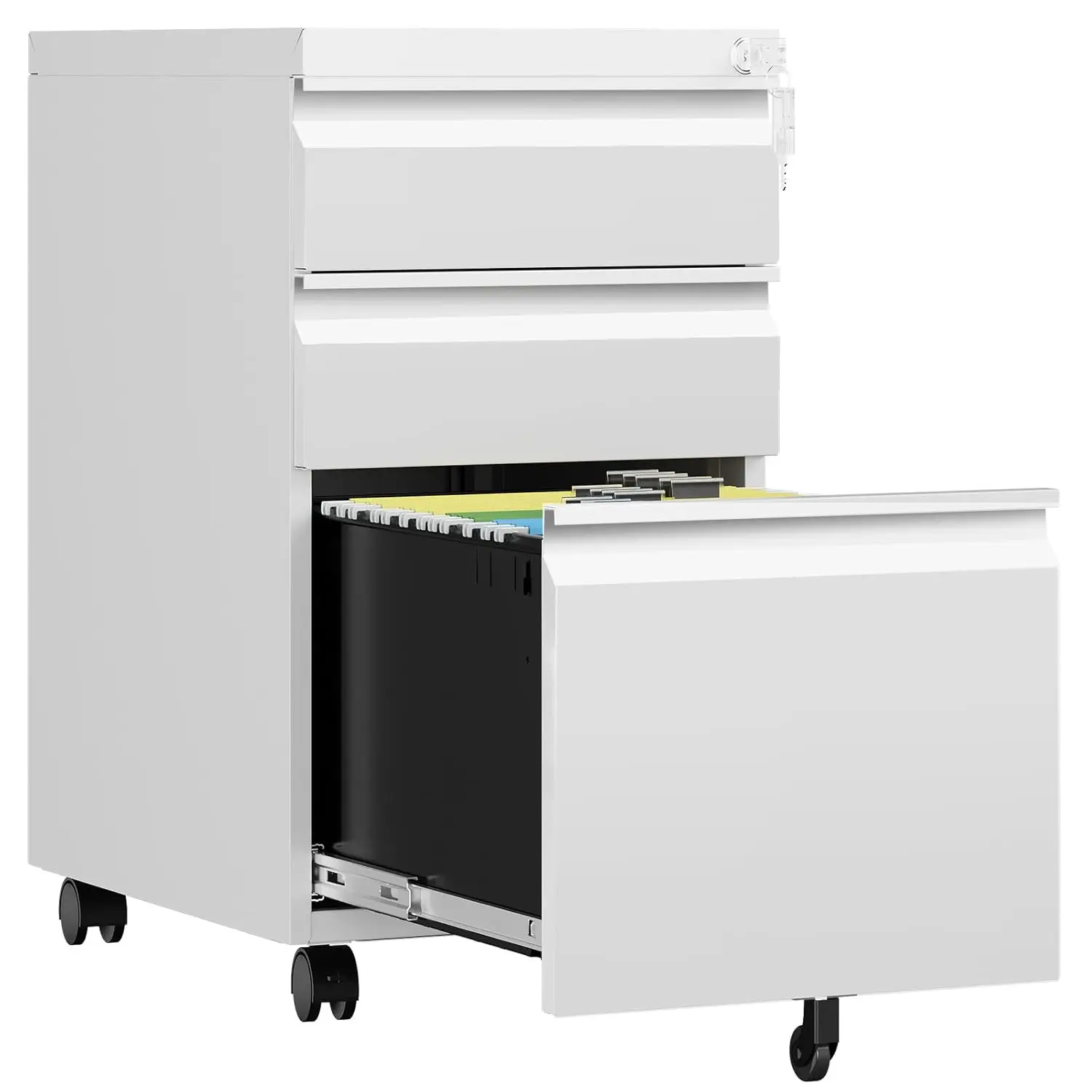 

3 Drawer Mobile File Cabinet With Lock, Rolling File Cabinets For Home Office, Under Desk Small File Caninet On, Customized