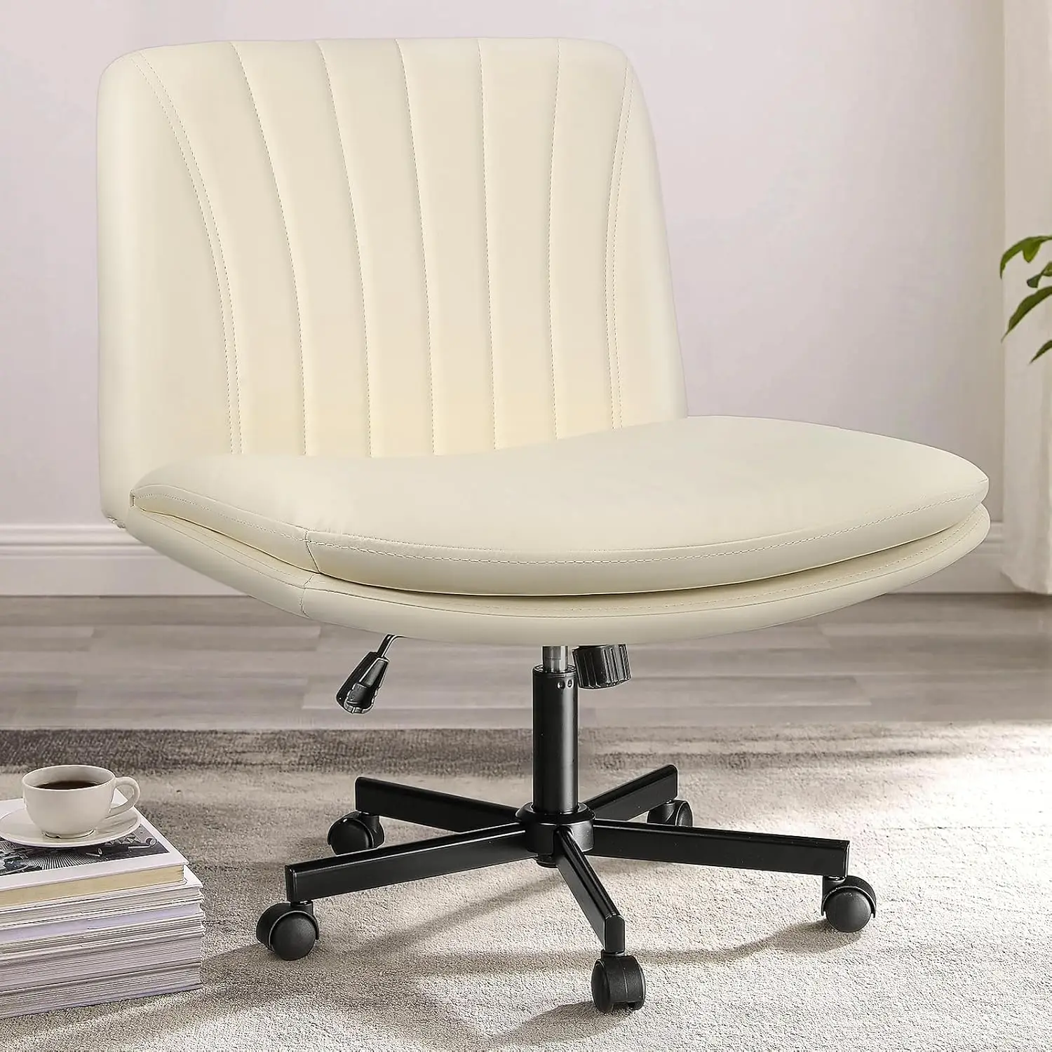 

Criss Cross Chair With Wheels,Arml Cross Legged Office Desk Chair,Pu Leather Modern Swivel Height Adjustable Wide Seat Computer