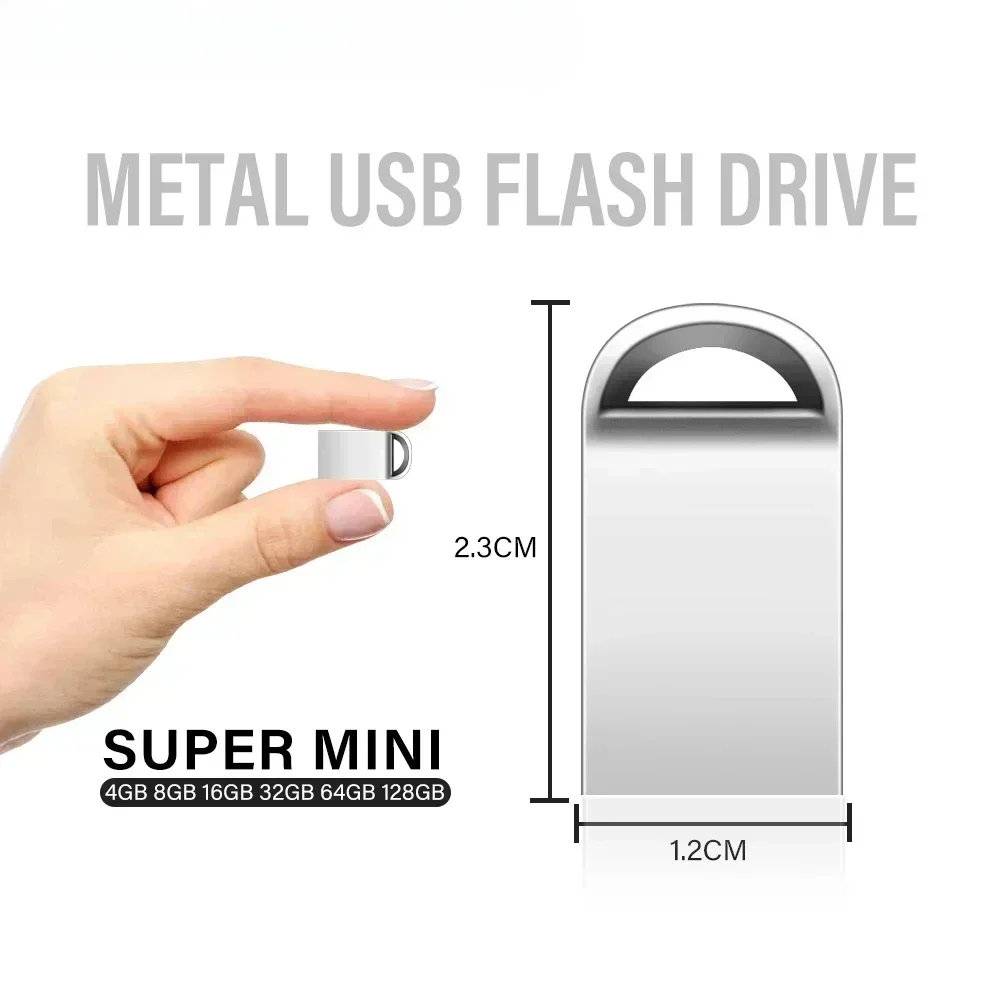 Mini Metal USB 2.0 Flash Drives 128GB 64GB 32GB Pen Drive Memory Stick 16GB 8GB with Key Chain Creative Gift U Disk for Laptop