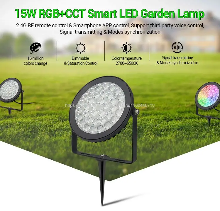 MiBoxer 15W RGB+CCT LED Lawn Lamp AC85-265V IP65 Waterproof Outdoor Garden Light FUTC03 Support WiFi APP / 2.4G Remote Control