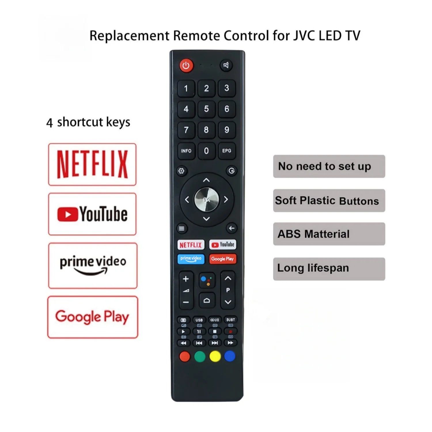 Replacement Remote Control For JVC LED LCD HD Android TV RM-C3362 RM-C3367 RM-C3407 LT-32N3115A LT-40N5115A LT-50N7115A