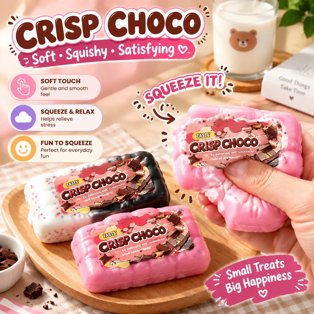 Chocolate Crispy Handmade Squishy Ball Wax Skin Crunchy Sound Burst Stress Relief Squeeze Toy Fidget Sensory Squishy Toy