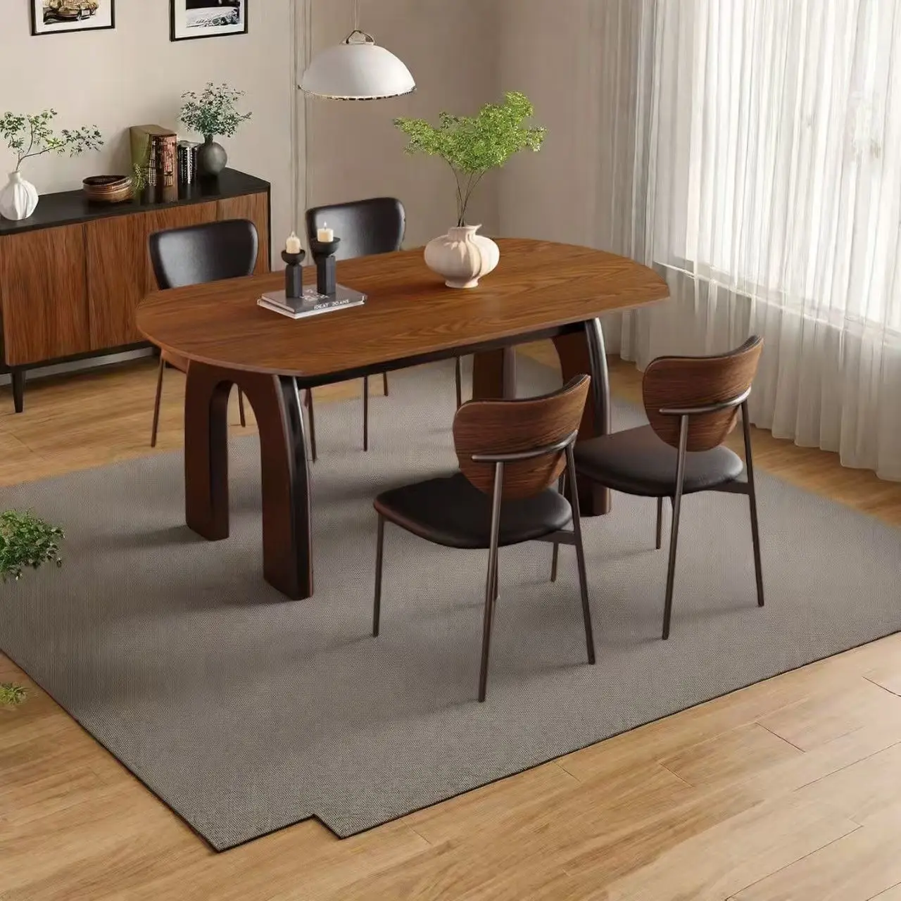 Modern Luxury High End Wooden Durable Waterproof Eco-Friendly Dining Table for Small House Adjustable Extendable Home Furniture