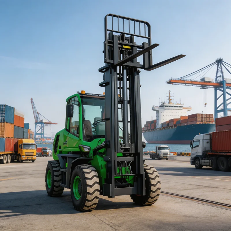 Three Stage Mast Off-road forklift 4.3Ton 4WD Rough Terrain High Rise Construction Stack Forklift For Global Sale