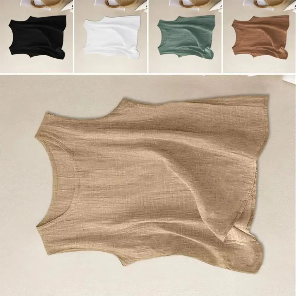 

2026 Women Summer Vest O-Neck Sleeveless Loose Fit Casual Tops Spring Summer Essential Tops Versatile Gauze Linen Shirt