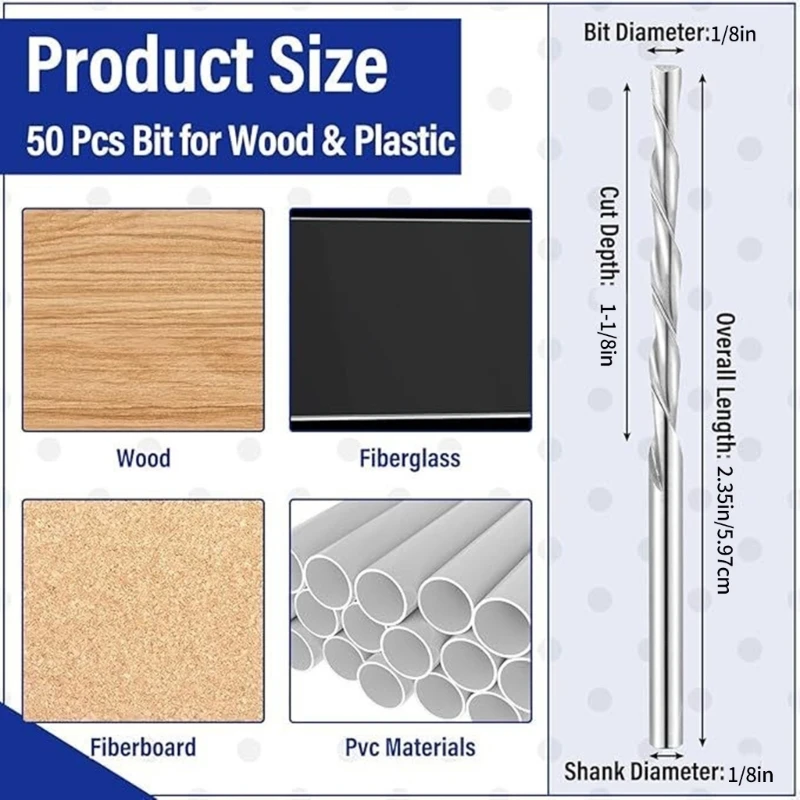 Comprehensive 50Pieces 1/8Inch Drill Bit Set for Woodworking Tasks Tool 517A