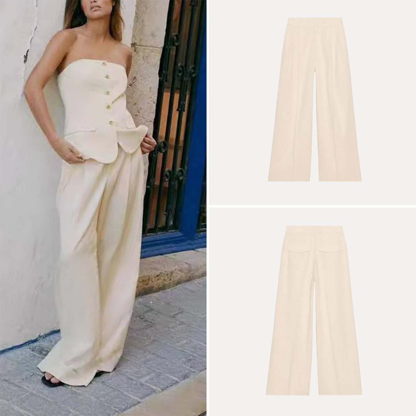 Faionable, pantalones largos plisados drapeados de pierna ancha de cintura alta, ropa de mujer de otoño 2025, pantalones casuales de marca Z