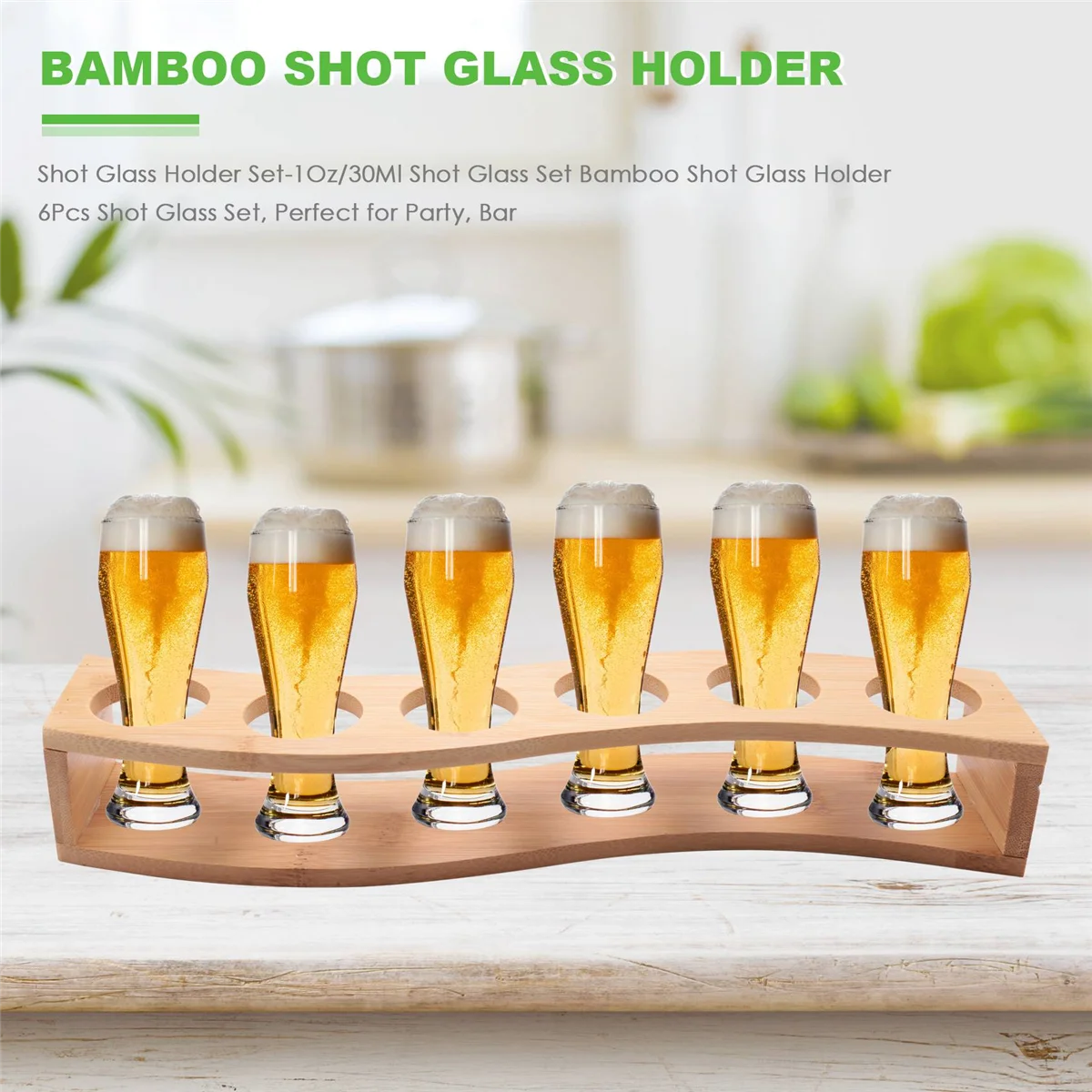 Shot Glass Holder Set-1Oz/30Ml Shot Glass Set Bamboo Shot Glass Holder, 6Pcs Shot Glass Set, Perfect for , Bar