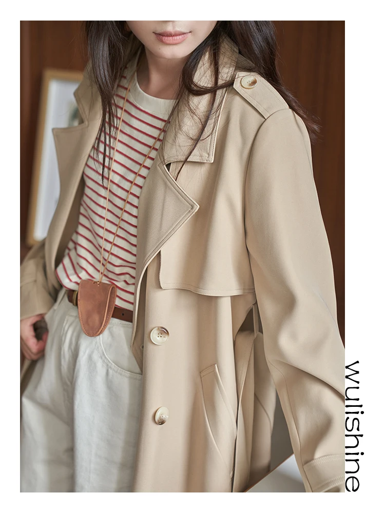 

Пальто женское длинное свободного кроя цвета хаки, модное, для невысоких, весна-осень-зима, S300, для повседневной носки