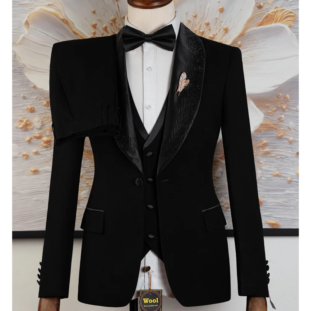 

luxury wedding suits for groom 2 pieces man suits Slim Fit high quality Shining flash diamond Tuxedo Dinner Suit