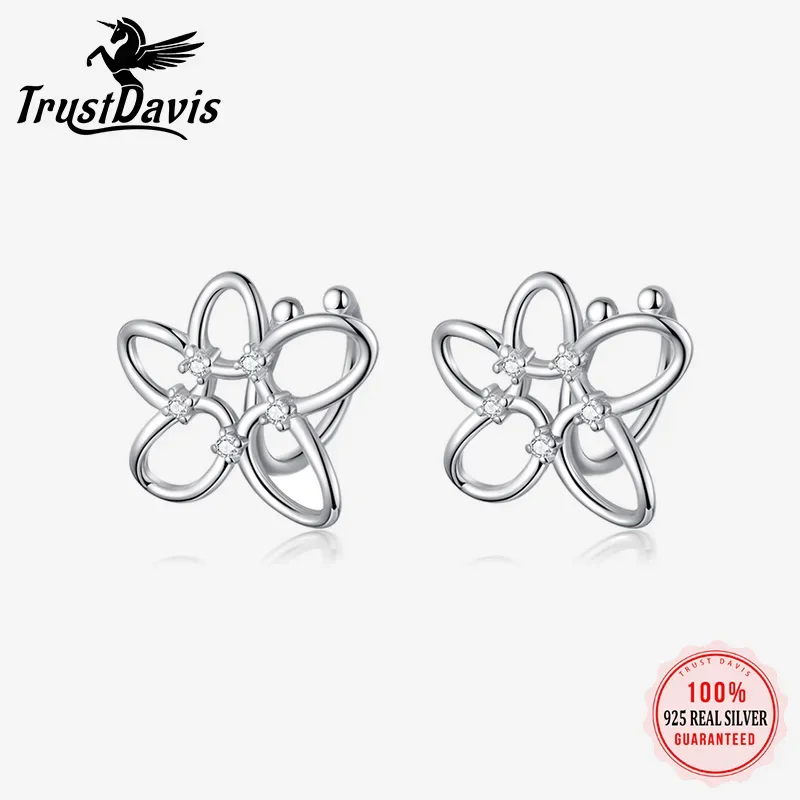 TrustDavis Real 925 Sterling Silver Sweet Flower Ear Cuff Clip On Earrngs for Women Daugther Girl Party Jewelry DS3644