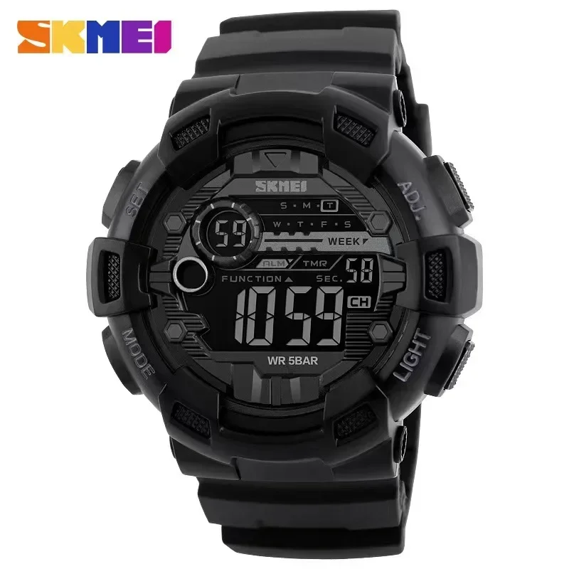 SKMEI-reloj Digital multifunción para hombre, cronógrafo con pantalla LED, resistente al agua, 5Bar, para deportes al aire libre, 1243