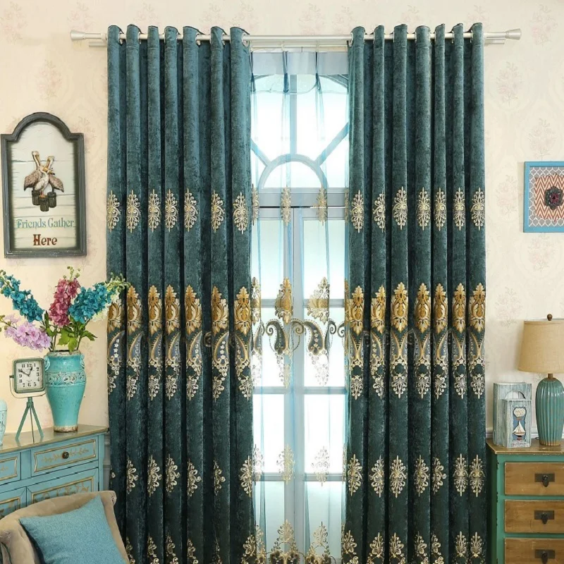 

European Luxury Curtains for Bedroom Living Dining Room Embroidered Rich Green High-precision Curtains Blackout Villa Curtains