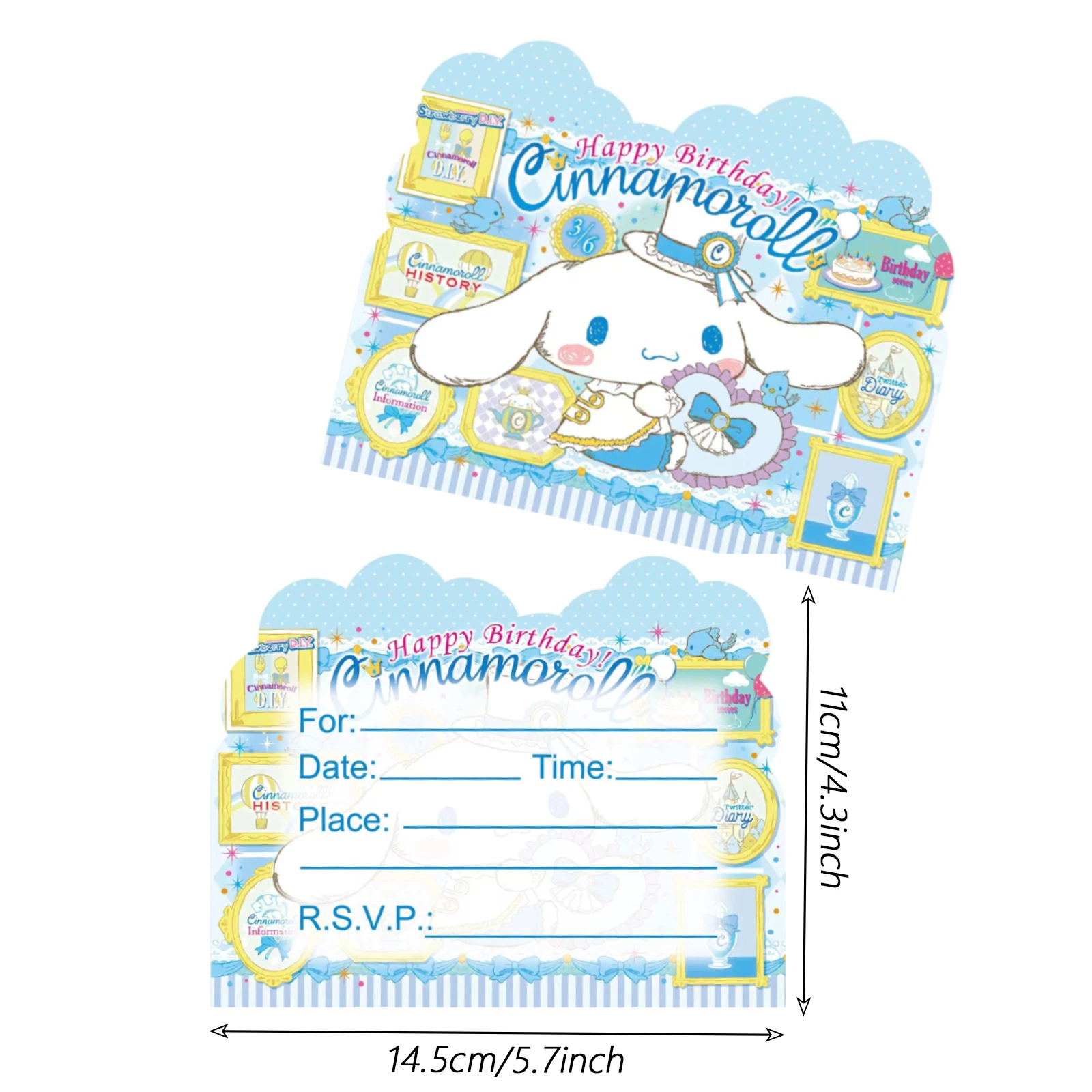 بطاقات دعوة عيد ميلاد سينامورول، زينة حفلات سينامورول، لوازم حفلات سينامورول، دعوة أصدقاء سينامورول كاليفورنيا