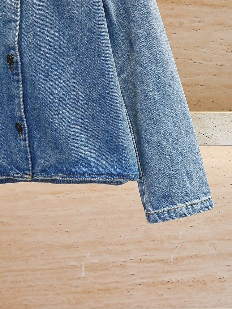 High-End Retro Waed Doll Kraag Denim irt Dames Top South Oil Premium Herfstcollectie Woon-werk Sle Loose Fit Lange Sl...