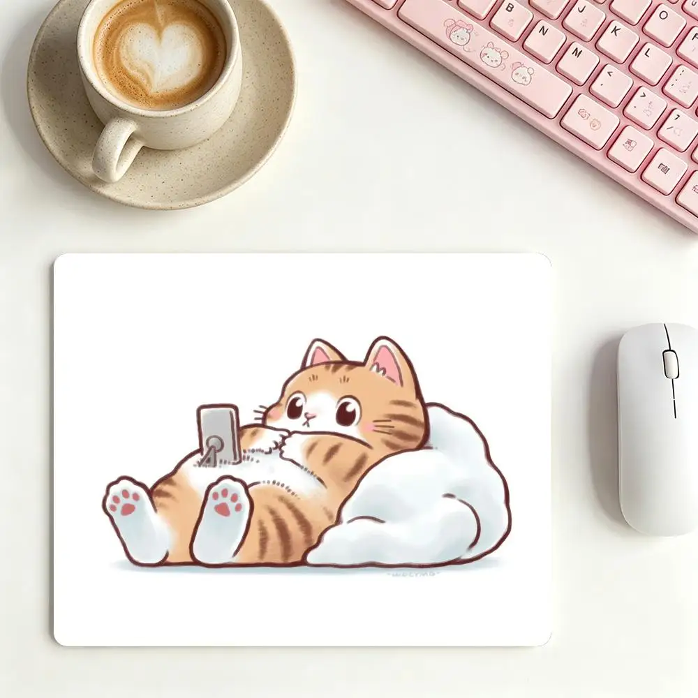 Orange Cat Playing Phone Soft Cute Cartoon Kitten Illustration mousepad Non Slip Natural Rubber Large Size Table Mat