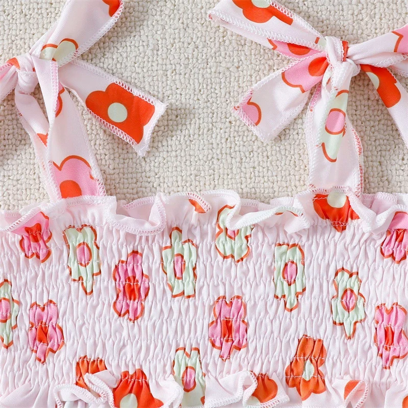 1-4 Years Summer Kids Girls Baby Sling Top+Straight-Leg Pant 2-Piece Sets Solid Color Cute Flounce Princess Casual Clothes Suit