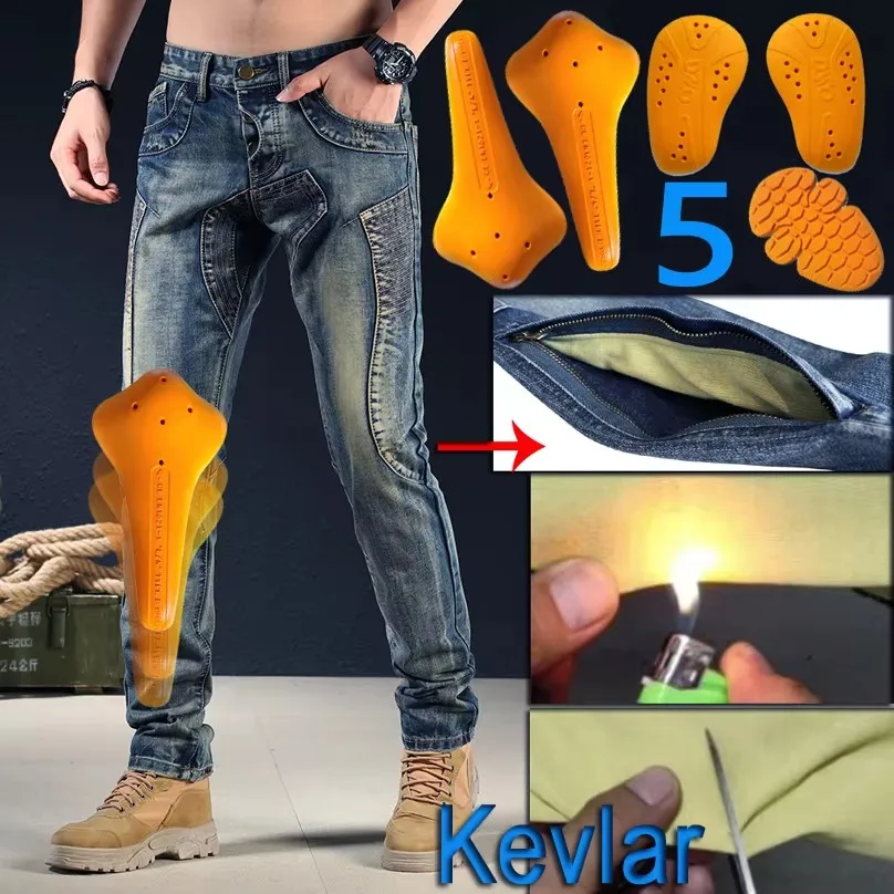 Kevlar Motorcycle Jeans Men Black Scooter Riding Pants Hi 036 Protection Racing Sports Autocycle Korea