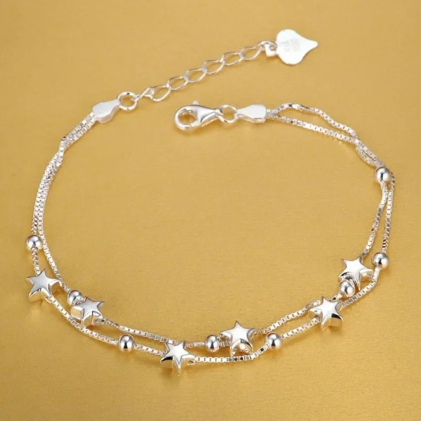 

925 Sterling Silver Beautiful Stars Bracelets Korean Fashion Designer Party Wedding Jewelry Holiday Gifts