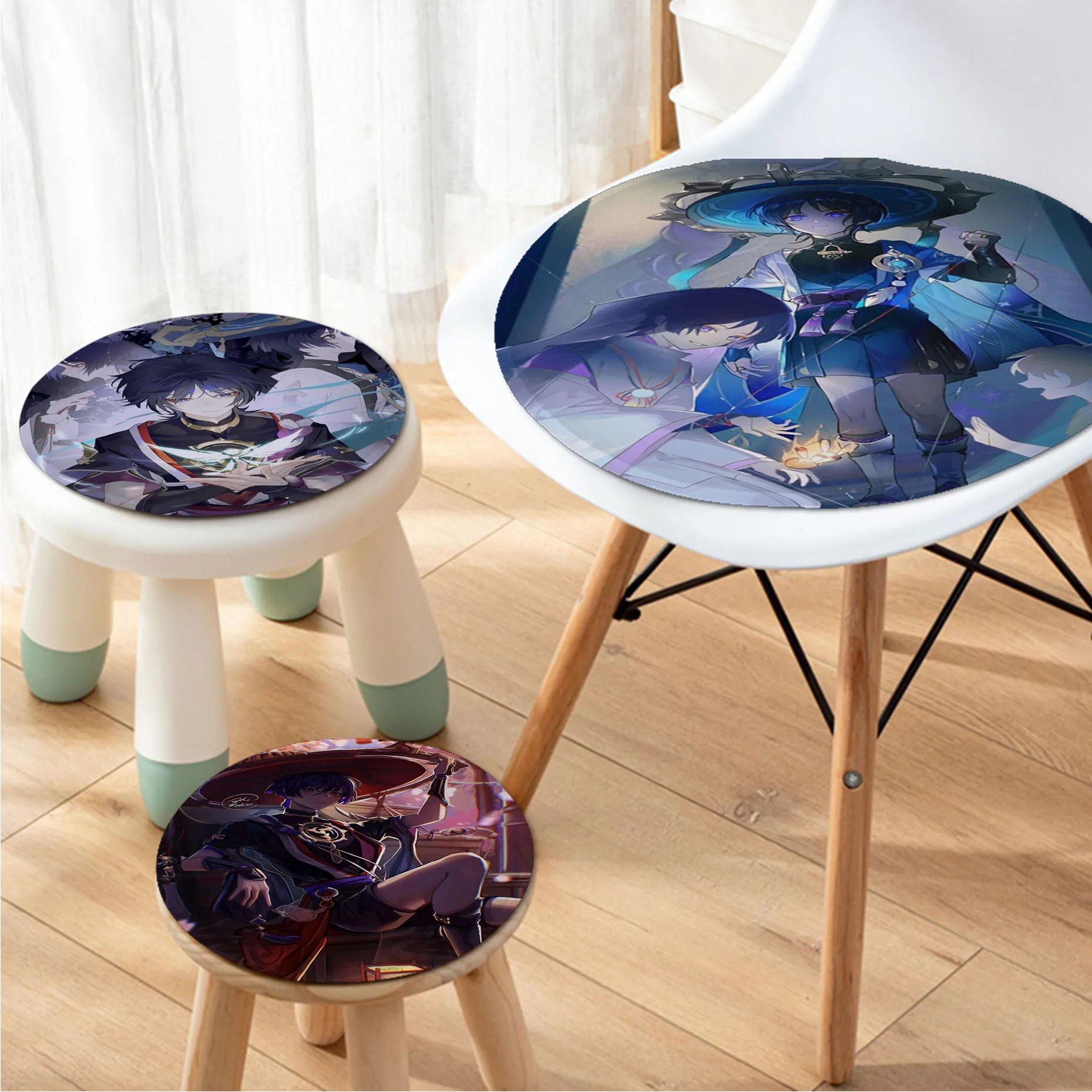 

Genshin Impact Scaramouche Cushion Mat European Dining Chair Cushion Circular Decoration Seat For Office Desk Chair Mat Pad